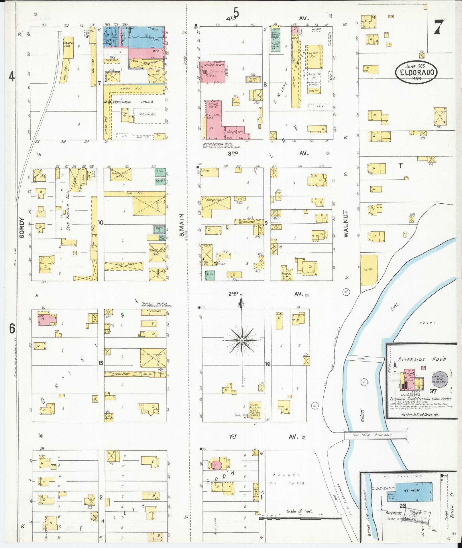 Sanborn Fire Insurance Map from El Dorado, Butler County, Kansas (1905), Sheet #0007 - Complete Map Set gallery image, historic Sanborn map, vintage wall art, Kansas Kansas