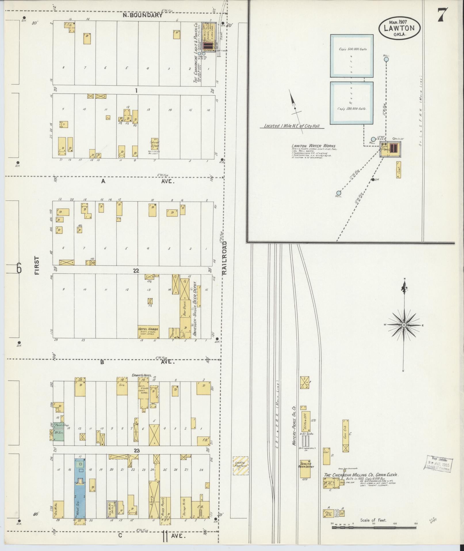 Sanborn Fire Insurance Map from Lawton, Comanche County, Oklahoma (1907), Sheet #0007 - Historic Sanborn Fire Insurance Map Print, vintage old map wall art, antique decor, genealogy gift, Oklahoma Oklahoma map