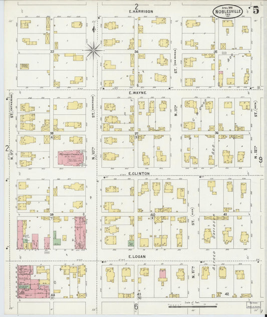 Sanborn Fire Insurance Map from Noblesville, Hamilton County, Indiana (1898), Sheet #0005 - Historic Sanborn Fire Insurance Map Print, vintage old map wall art, antique decor, genealogy gift, Indiana Indiana map