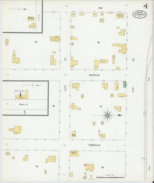 Sanborn Fire Insurance Map from Seneca, Oconee County, South Carolina (1901), Sheet #0004 - Historic Sanborn Fire Insurance Map Print, vintage old map wall art, antique decor, genealogy gift, South Carolina South Carolina map