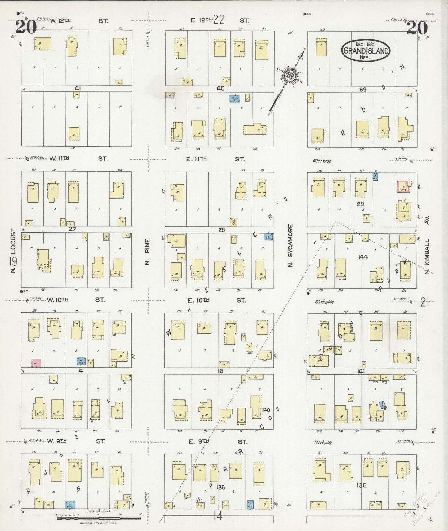 Sanborn Fire Insurance Map from Grand Island, Hall County, Nebraska (1924), Sheet #0020 - Historic Sanborn Fire Insurance Map Print, vintage old map wall art, antique decor, genealogy gift, Nebraska Nebraska map