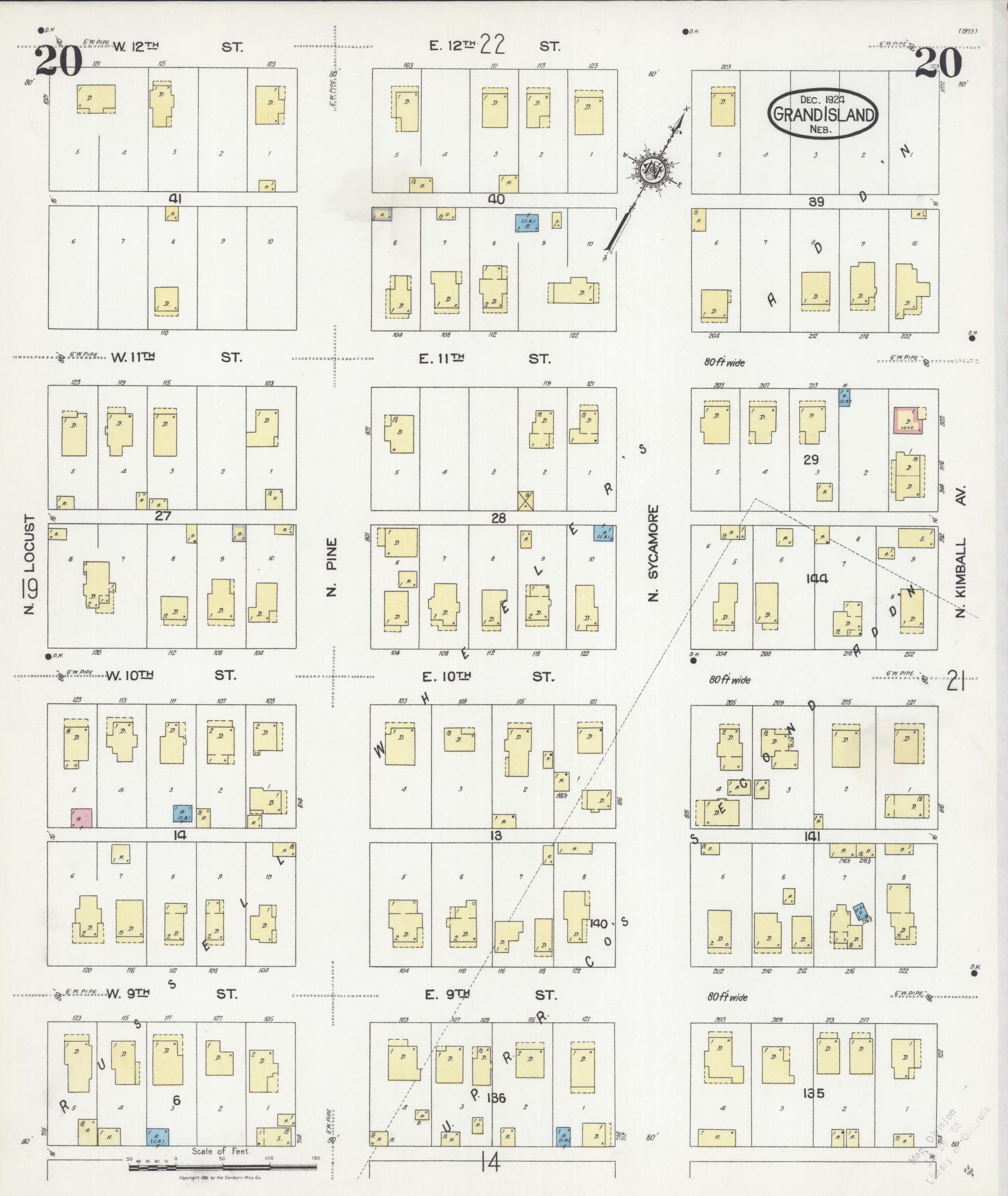 Sanborn Fire Insurance Map from Grand Island, Hall County, Nebraska (1924), Sheet #0020 - Historic Sanborn Fire Insurance Map Print, vintage old map wall art, antique decor, genealogy gift, Nebraska Nebraska map