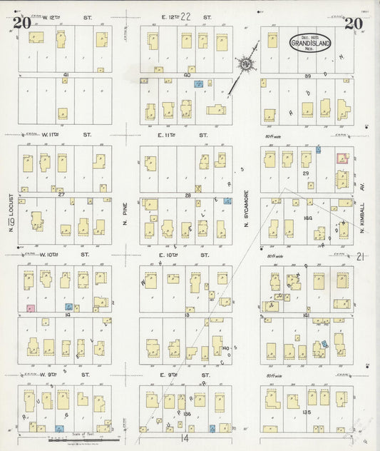 Sanborn Fire Insurance Map from Grand Island, Hall County, Nebraska (1924), Sheet #0020 - Historic Sanborn Fire Insurance Map Print, vintage old map wall art, antique decor, genealogy gift, Nebraska Nebraska map