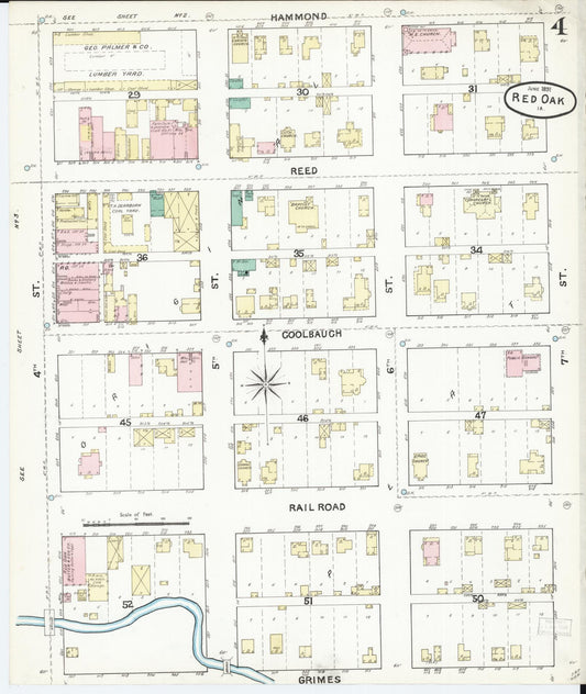 Sanborn Fire Insurance Map from Red Oak, Montgomery County, Iowa (1891), Sheet #0004 - Historic Sanborn Fire Insurance Map Print, vintage old map wall art