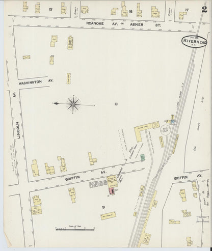 Sanborn Fire Insurance Map from Riverhead, Suffolk County, New York (1891), Sheet #0002 - Historic Sanborn Fire Insurance Map Print, vintage old map wall art, antique decor, genealogy gift, New York New York map