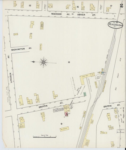 Sanborn Fire Insurance Map from Riverhead, Suffolk County, New York (1891), Sheet #0002 - Historic Sanborn Fire Insurance Map Print, vintage old map wall art, antique decor, genealogy gift, New York New York map