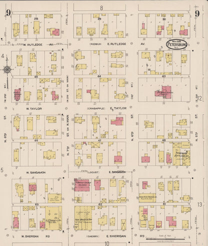 Sanborn Fire Insurance Map from Petersburg, Menard County, Illinois (1922), Sheet #0009 - Historic Sanborn Fire Insurance Map Print, vintage old map wall art, antique decor, genealogy gift, Illinois Illinois map