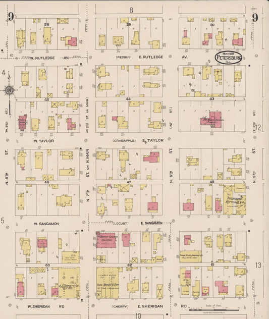 Sanborn Fire Insurance Map from Petersburg, Menard County, Illinois (1922), Sheet #0009 - Historic Sanborn Fire Insurance Map Print, vintage old map wall art, antique decor, genealogy gift, Illinois Illinois map