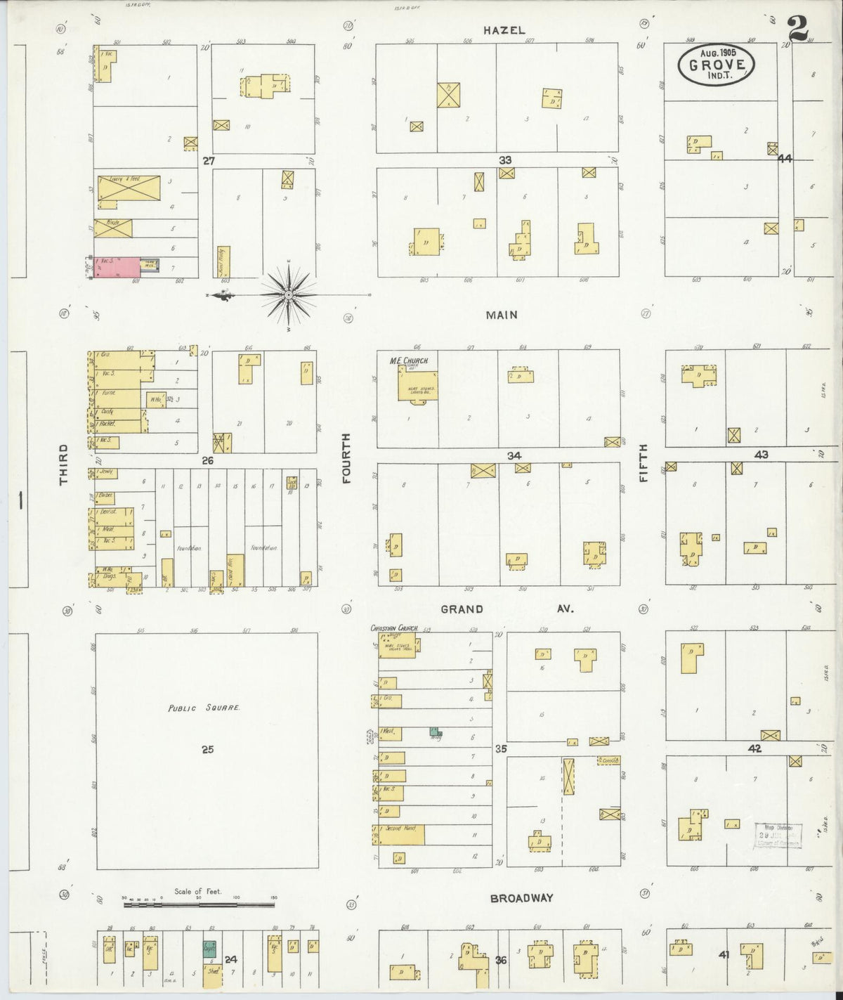 Sanborn Fire Insurance Map from Grove, Delaware County, Oklahoma (1905), Sheet #0002 - Historic Sanborn Fire Insurance Map Print, vintage old map wall art, antique decor, genealogy gift, Grove Delaware map