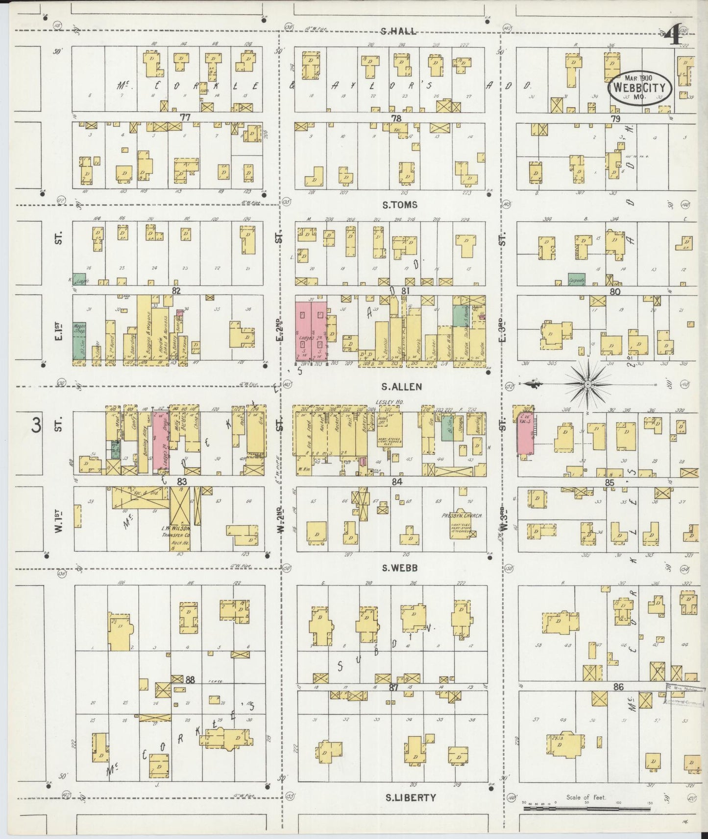 Sanborn Fire Insurance Map from Webb City, Jasper County, Missouri (1900), Sheet #0004 - Complete Map Set gallery image, historic Sanborn map, vintage wall art, Missouri Missouri