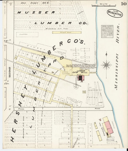 Sanborn Fire Insurance Map from Muscatine, Muscatine County, Iowa (1883), Sheet #0010 - Historic Sanborn Fire Insurance Map Print, vintage old map wall art