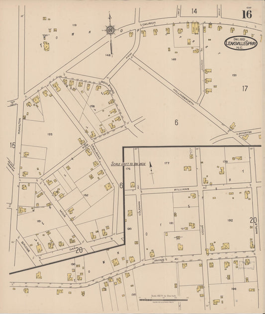Sanborn Fire Insurance Map from Leaksville-spray, Rockingham County, North Carolina (1921), Sheet #0016 - Historic Sanborn Fire Insurance Map Print, vintage old map wall art, antique decor, genealogy gift, North Carolina North Carolina map
