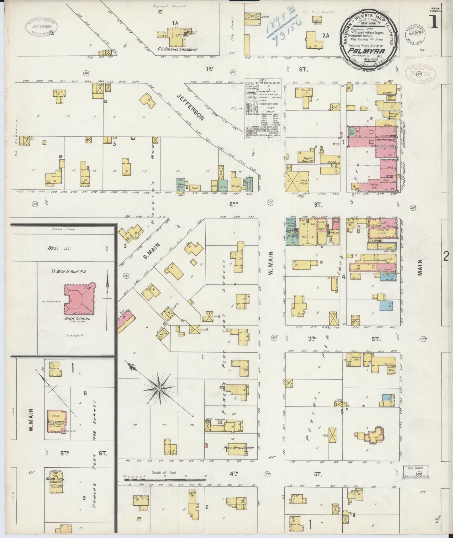 Sanborn Fire Insurance Map from Palmyra, Jefferson County, Wisconsin (1898), Sheet #0001 - Complete Map Set gallery image, historic Sanborn map, vintage wall art, Wisconsin Wisconsin