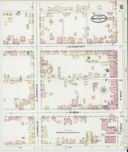 Sanborn Fire Insurance Map from Washington, Washington County, Pennsylvania (1891), Sheet #0002 - Historic Sanborn Fire Insurance Map Print, vintage old map wall art, antique decor, genealogy gift, Pennsylvania Pennsylvania map