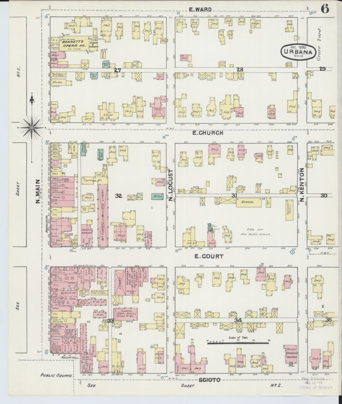 Sanborn Fire Insurance Map from Urbana, Champaign County, Ohio (1890), Sheet #0006 - Historic Sanborn Fire Insurance Map Print, vintage old map wall art, antique decor, genealogy gift, Ohio Ohio map