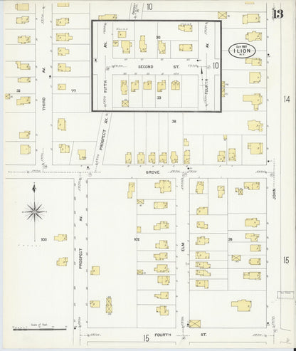 Sanborn Fire Insurance Map from Ilion, Herkimer County, New York (1907), Sheet #0013 - Complete Map Set gallery image, historic Sanborn map, vintage wall art, New York New York