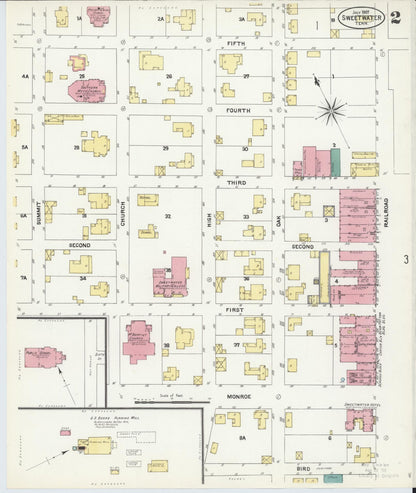 Sanborn Fire Insurance Map from Sweetwater, Monroe County, Tennessee (1907), Sheet #0002 - Complete Map Set gallery image, historic Sanborn map, vintage wall art, Tennessee Tennessee