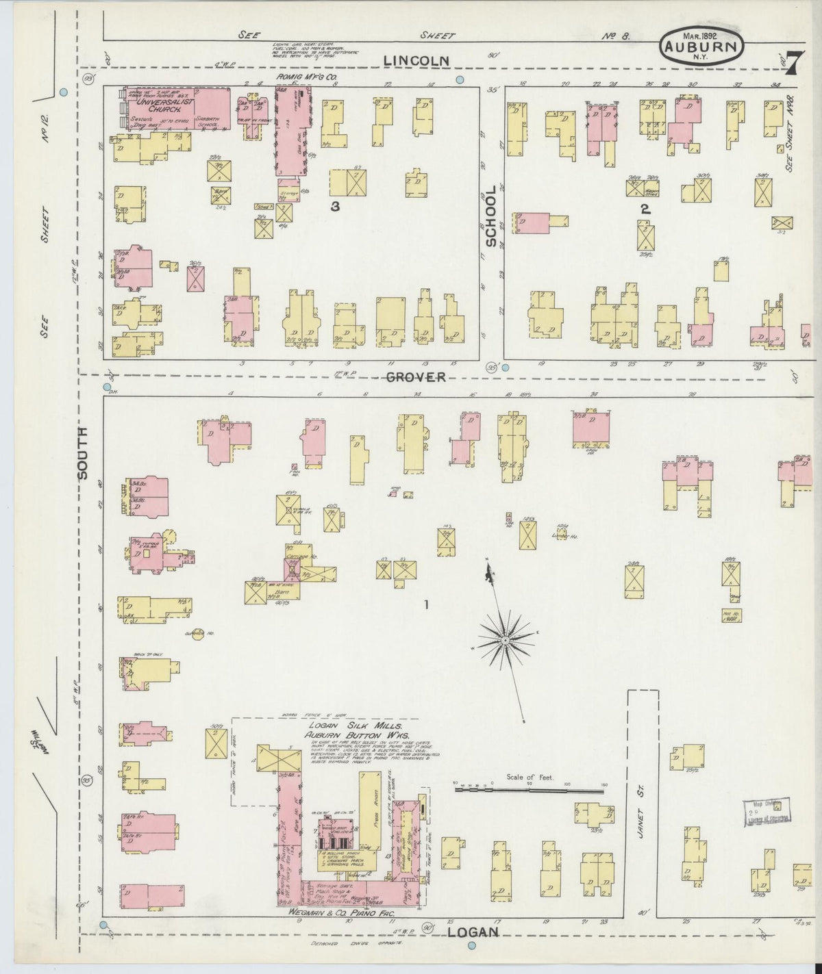 Sanborn Fire Insurance Map from Auburn, Cayuga County, New York (1892), Sheet #0007 - Complete Map Set gallery image, historic Sanborn map, vintage wall art, New York New York