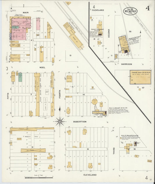 Sanborn Fire Insurance Map from Memphis, Hall County, Texas (1908), Sheet #0004 - Historic Sanborn Fire Insurance Map Print, vintage old map wall art, antique decor, genealogy gift, Texas Texas map