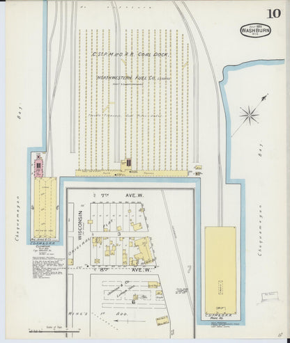 Sanborn Fire Insurance Map from Washburn, Bayfield County, Wisconsin (1893), Sheet #0010 - Historic Sanborn Fire Insurance Map Print, vintage old map wall art, antique decor, genealogy gift, Wisconsin Wisconsin map