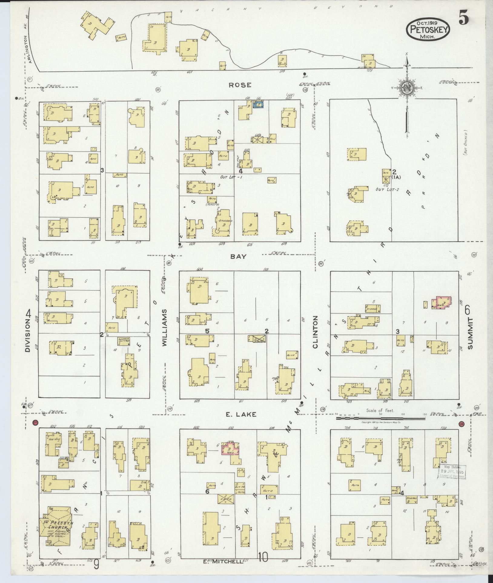 Sanborn Fire Insurance Map from Petoskey, Emmet County, Michigan (1919), Sheet #0005 - Complete Map Set gallery image, historic Sanborn map, vintage wall art, Michigan Michigan