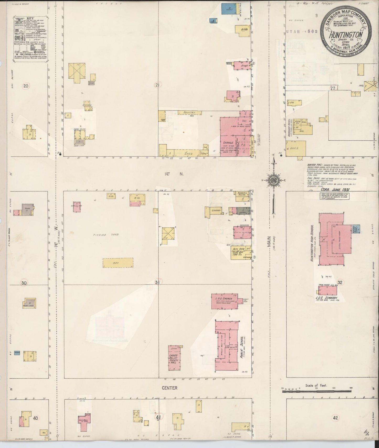 Sanborn Fire Insurance Map from Huntington, Emery County, Utah. (1931) – Historic Sanborn Fire Insurance Map Print