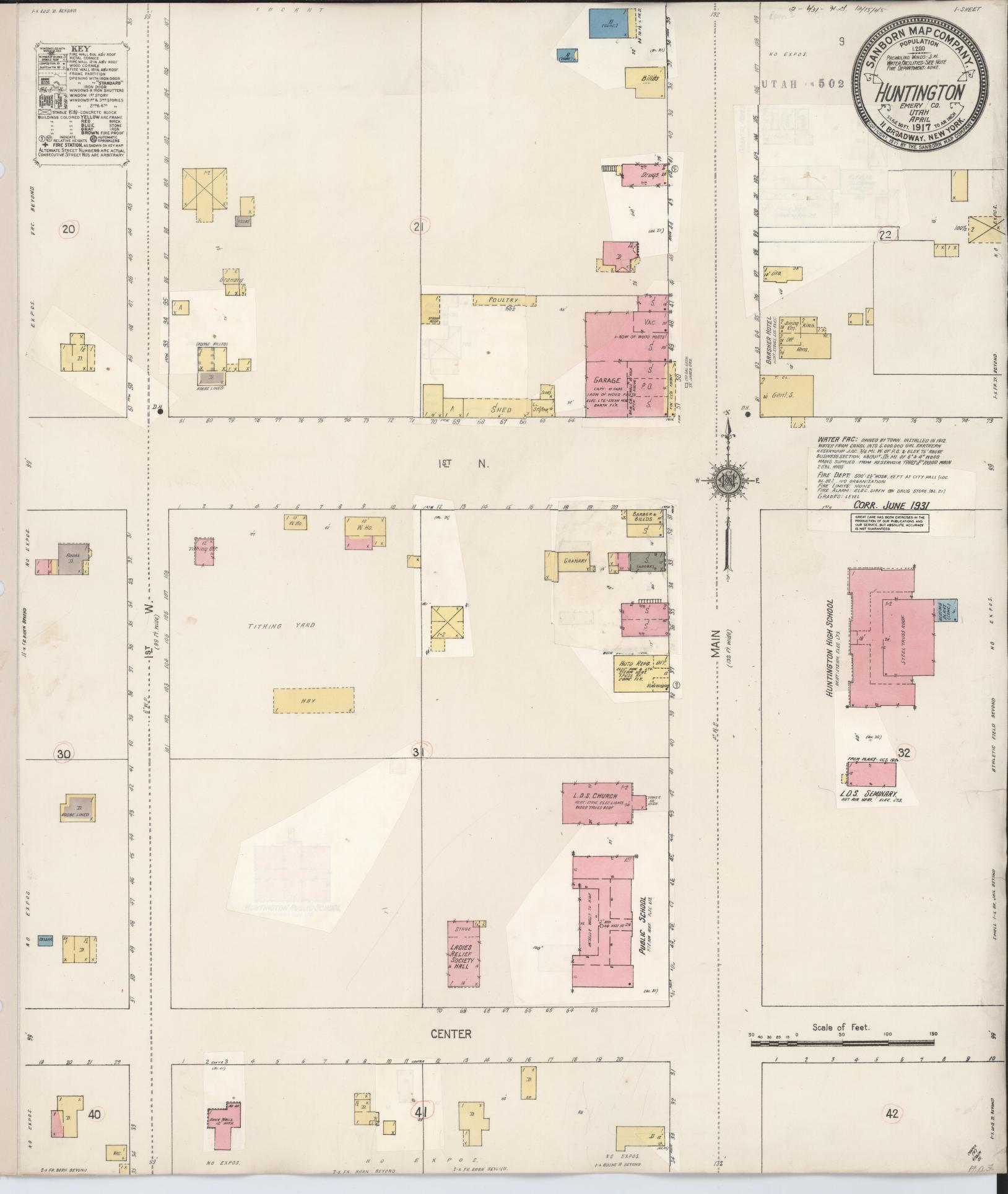 Sanborn Fire Insurance Map from Huntington, Emery County, Utah. (1931) – Historic Sanborn Fire Insurance Map Print