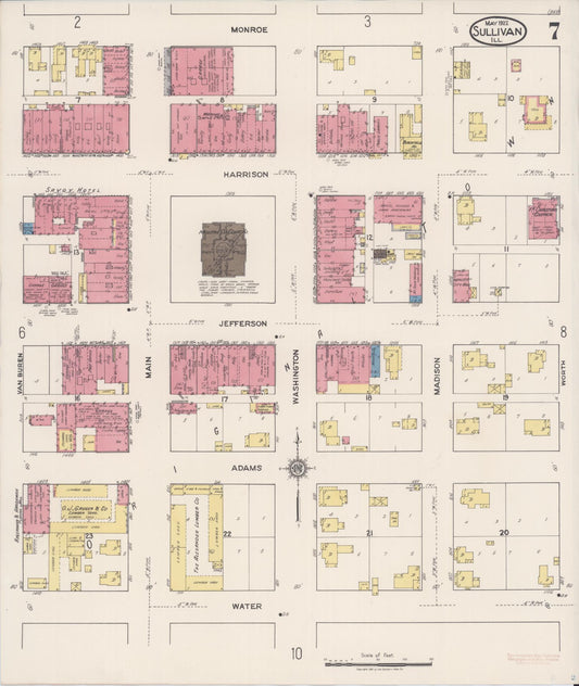 Sanborn Fire Insurance Map from Sullivan, Moultrie County, Illinois (1922), Sheet #0007 - Historic Sanborn Fire Insurance Map Print, vintage old map wall art, antique decor, genealogy gift, Illinois Illinois map