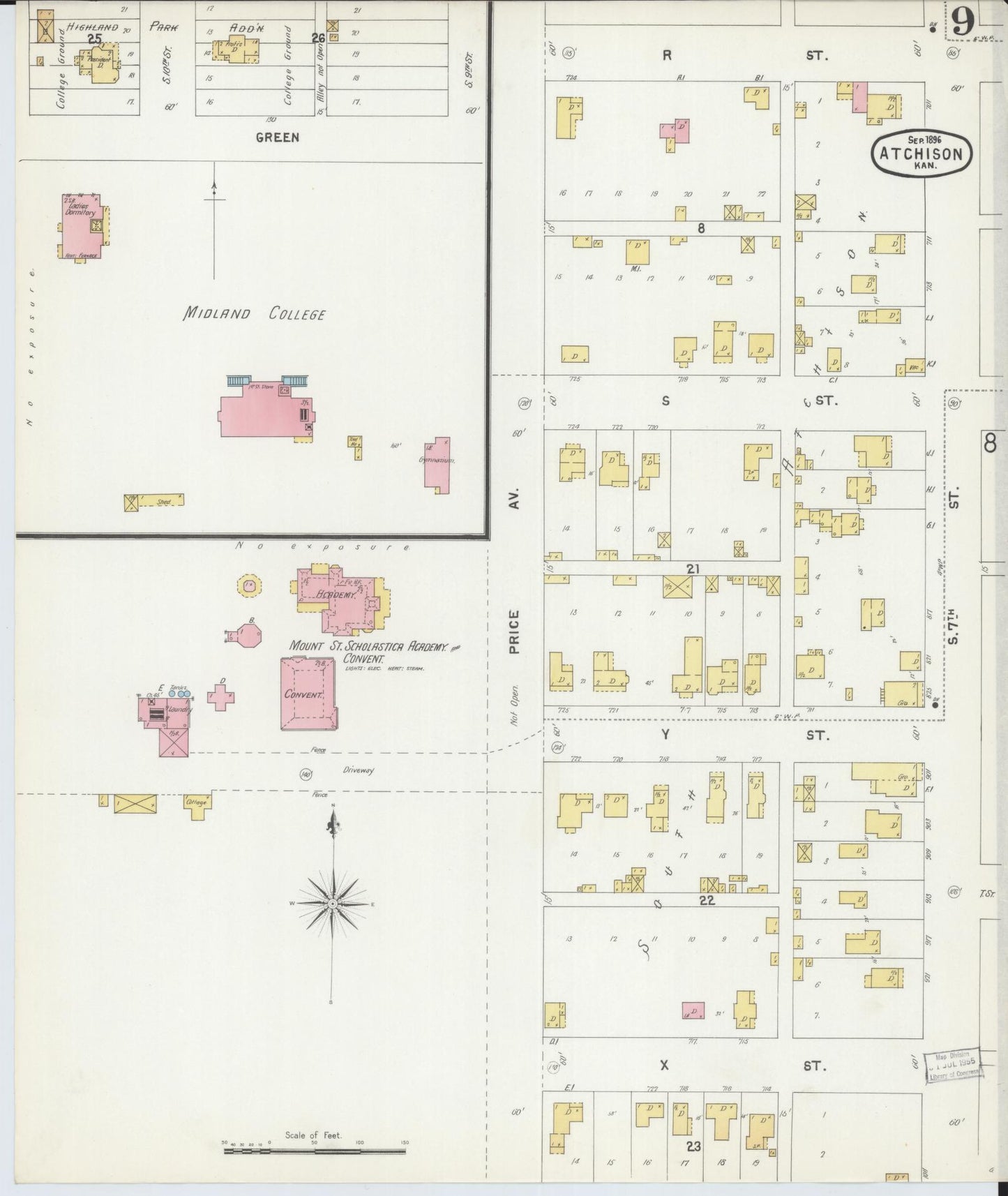Sanborn Fire Insurance Map from Atchison, Atchison County, Kansas (1896), Sheet #0009 - Complete Map Set gallery image, historic Sanborn map, vintage wall art, Kansas Kansas