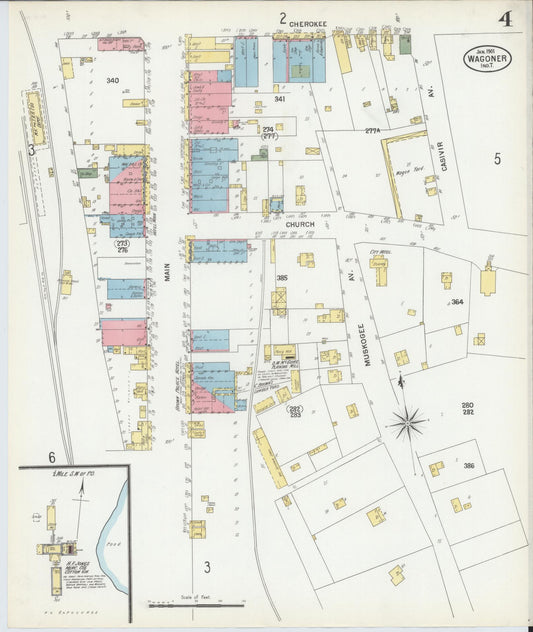 Sanborn Fire Insurance Map from Wagoner, Wagoner County, Oklahoma (1901), Sheet #0004 - Historic Sanborn Fire Insurance Map Print, vintage old map wall art, antique decor, genealogy gift, Oklahoma Oklahoma map