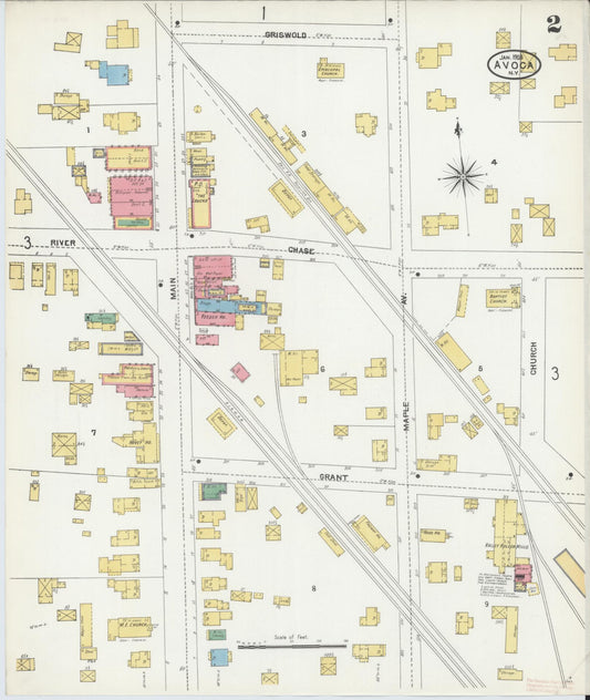 Sanborn Fire Insurance Map from Avoca, Steuben County, New York (1905), Sheet #0002 - Historic Sanborn Fire Insurance Map Print, vintage old map wall art, antique decor, genealogy gift, New York New York map