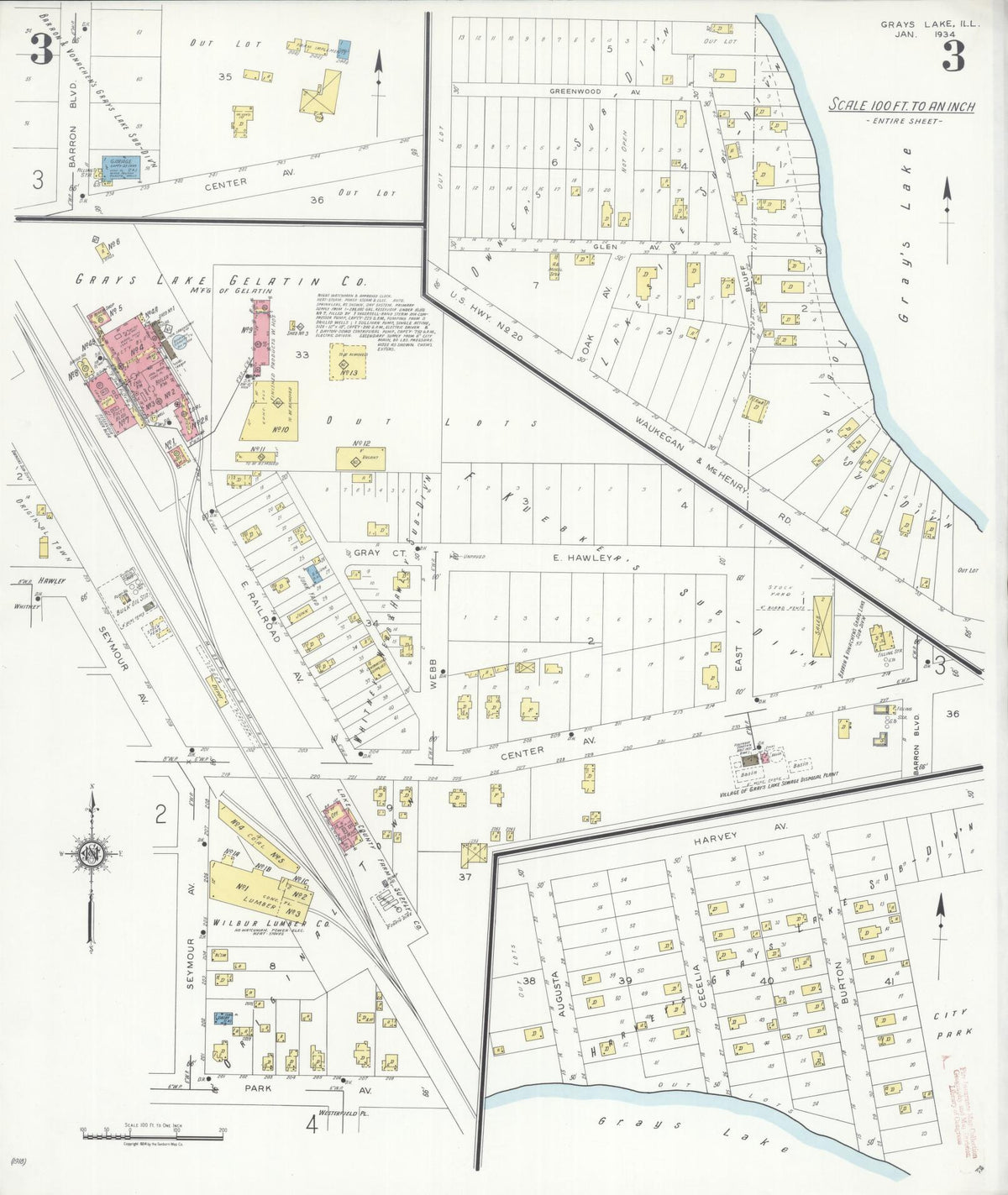 Sanborn Fire Insurance Map from Grays Lake, Lake County, Illinois (1934), Sheet #0003 - Historic Sanborn Fire Insurance Map Print, vintage old map wall art, antique decor, genealogy gift, Illinois Illinois map