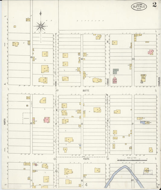 Sanborn Fire Insurance Map from Buffalo, Johnson County, Wyoming (1908), Sheet #0002 - Historic Sanborn Fire Insurance Map Print, vintage old map wall art, antique decor, genealogy gift, Wyoming Wyoming map