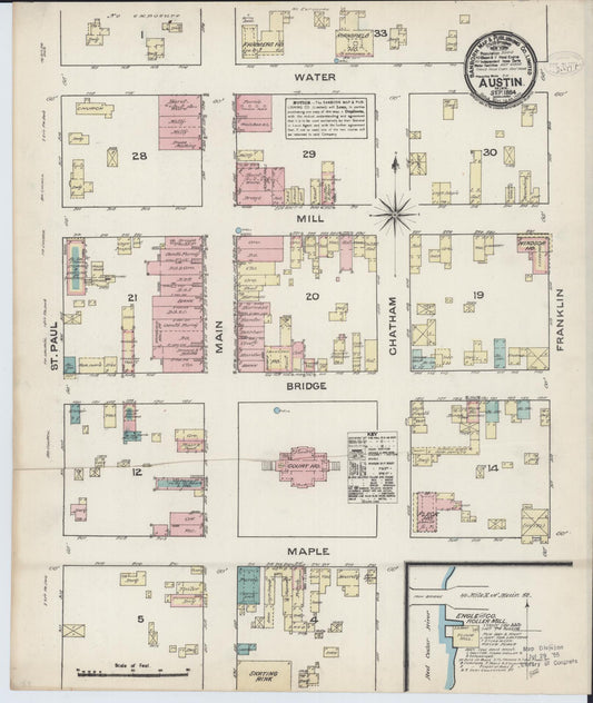 Sanborn Fire Insurance Map from Austin, Mower County, Minnesota (1884), Sheet #0001 - Historic Sanborn Fire Insurance Map Print, vintage old map wall art, antique decor, genealogy gift, Minnesota Minnesota map