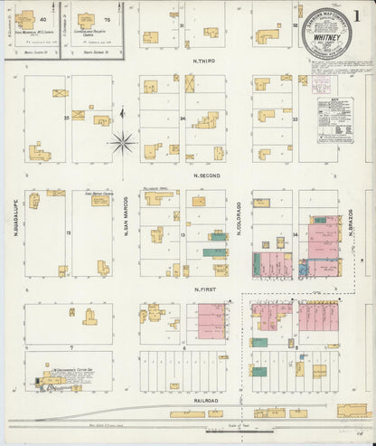 Sanborn Fire Insurance Map from Whitney, Hill County, Texas (1905), Sheet #0001 - Historic Sanborn Fire Insurance Map Print, vintage old map wall art, antique decor, genealogy gift, Texas Texas map