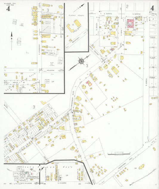 Sanborn Fire Insurance Map from Kilgore, Gregg County, Texas (1932), Sheet #0004 - Historic Sanborn Fire Insurance Map Print, vintage old map wall art, antique decor, genealogy gift, Texas Texas map