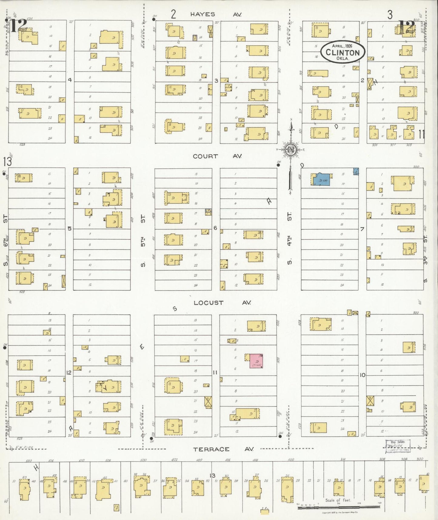 Sanborn Fire Insurance Map from Clinton, Custer County, Oklahoma (1926), Sheet #0012 - Complete Map Set gallery image, historic Sanborn map, vintage wall art, Oklahoma Oklahoma