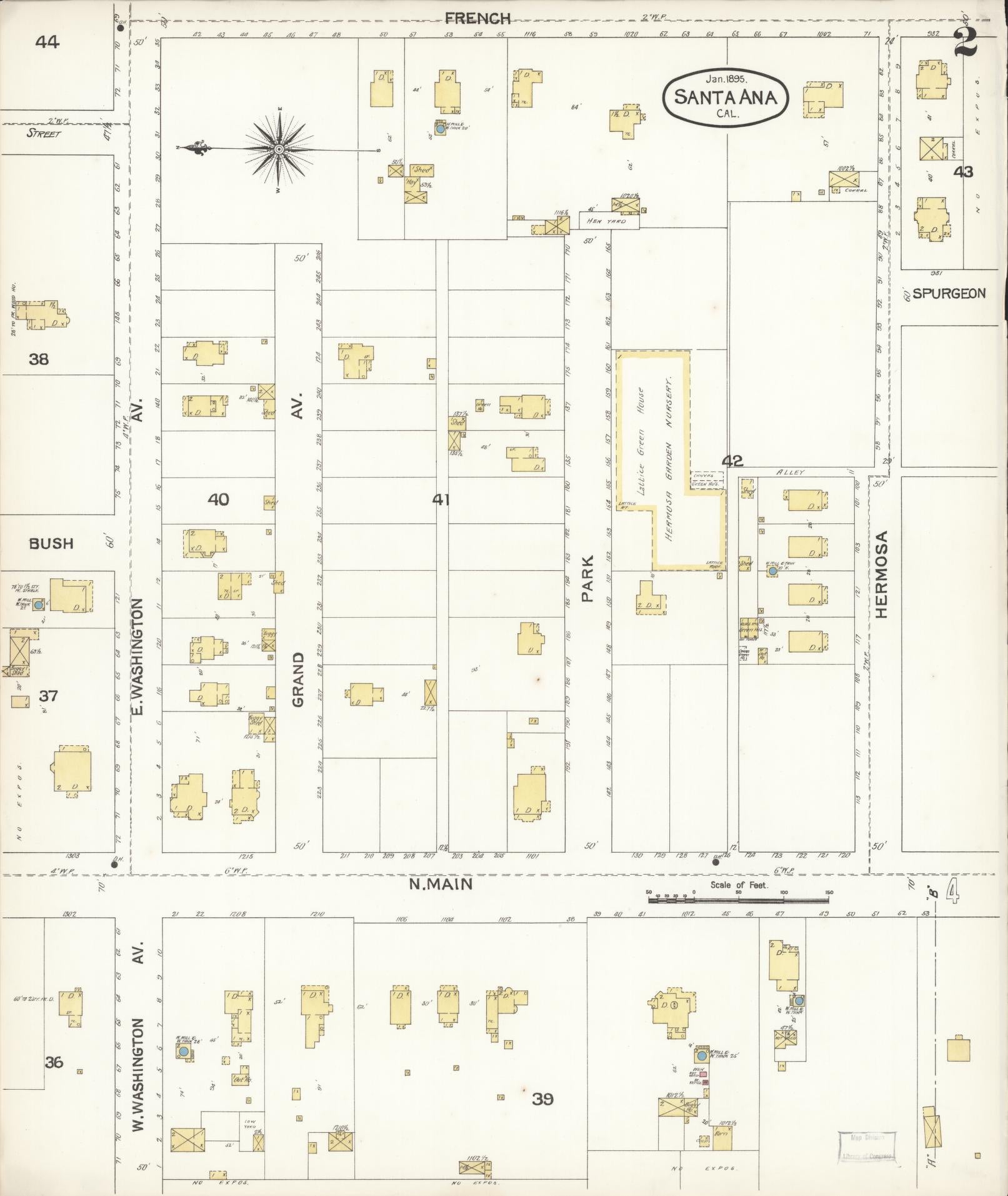 Sanborn Fire Insurance Map from Santa Ana, Orange County, California (1895), Sheet #0002 - Complete Map Set gallery image, historic Sanborn map, vintage wall art, California California