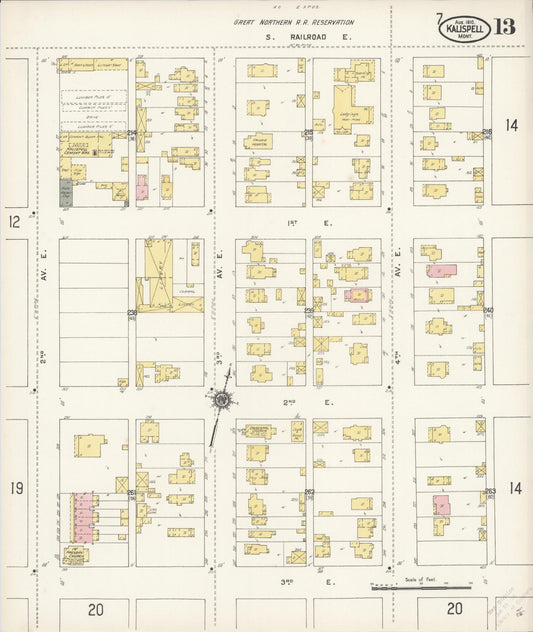 Sanborn Fire Insurance Map from Kalispell, Flathead County, Montana (1910), Sheet #0013 - Historic Sanborn Fire Insurance Map Print, vintage old map wall art, antique decor, genealogy gift, Montana Montana map
