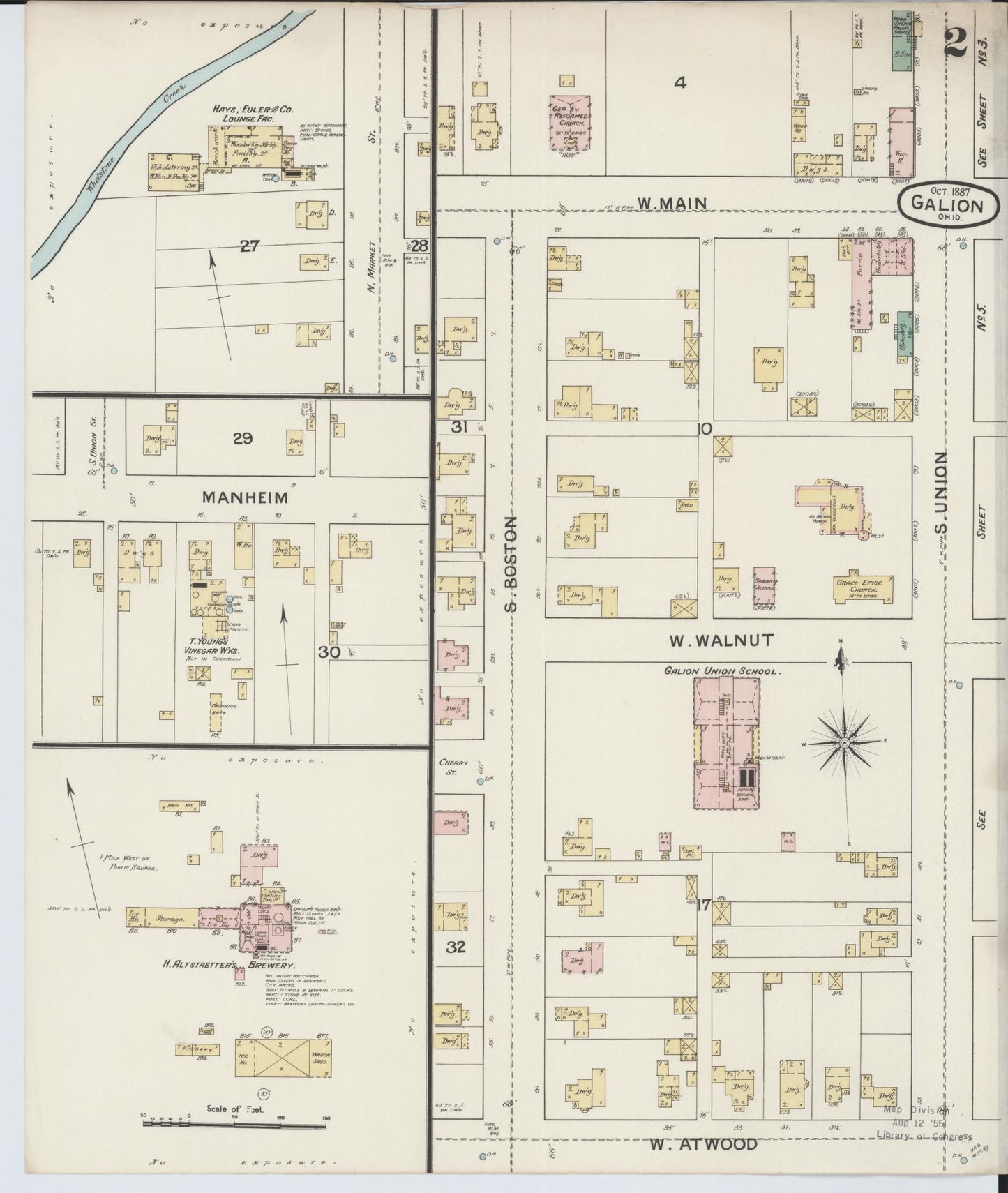 Sanborn Fire Insurance Map from Galion, Crawford County, Ohio (1887), Sheet #0002 - Complete Map Set gallery image, historic Sanborn map, vintage wall art, Ohio Ohio
