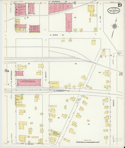 Sanborn Fire Insurance Map from Valdosta, Lowndes County, Georgia (1911), Sheet #0019 - Complete Map Set gallery image, historic Sanborn map, vintage wall art, Georgia Georgia