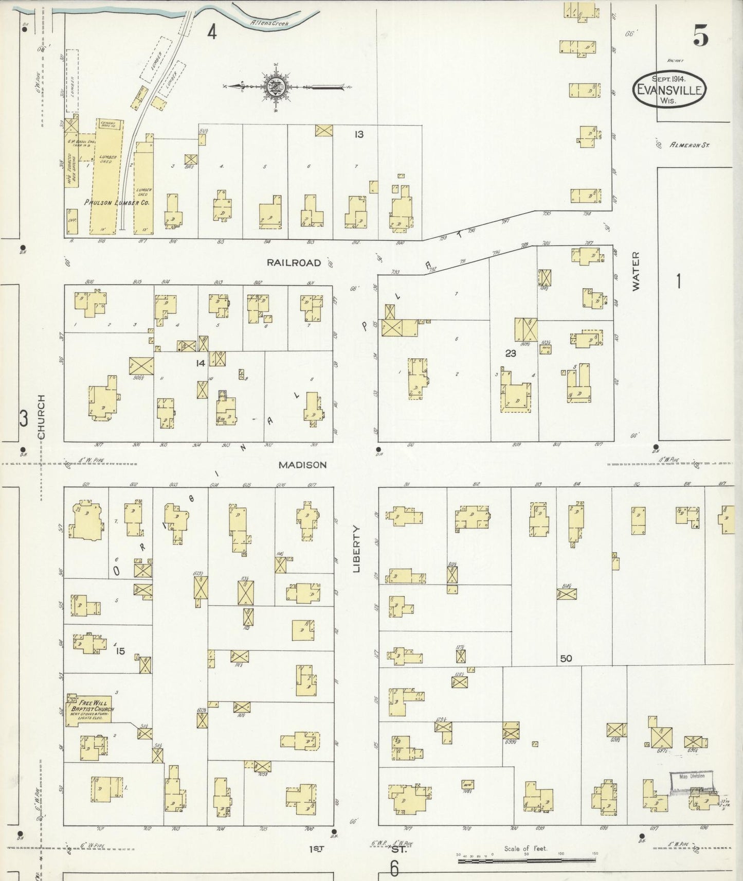 Sanborn Fire Insurance Map from Evansville, Rock County, Wisconsin (1914), Sheet #0005 - Complete Map Set gallery image, historic Sanborn map, vintage wall art, Wisconsin Wisconsin