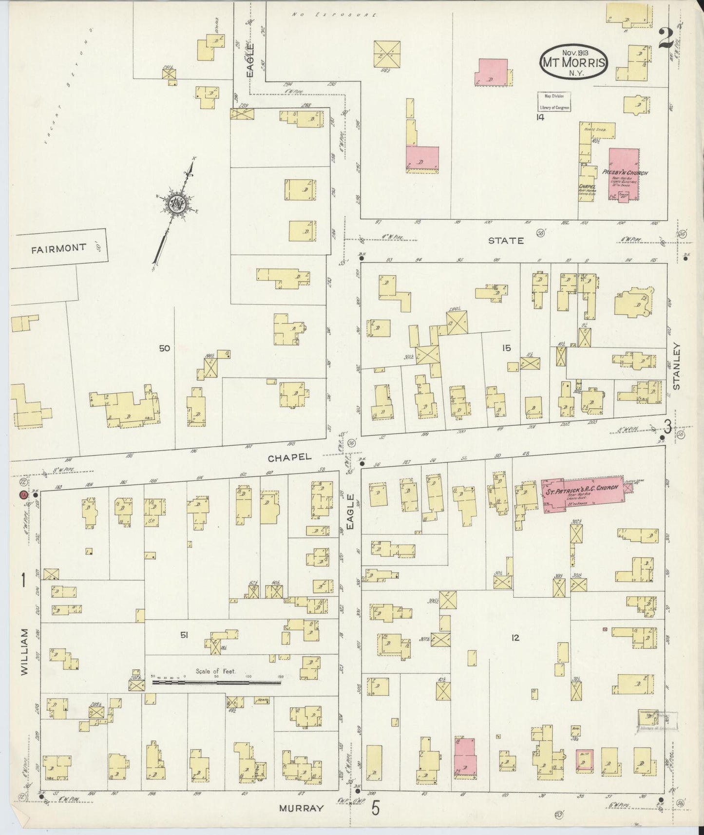 Sanborn Fire Insurance Map from Mount Morris, Livingston County, New York (1913), Sheet #0002 - Complete Map Set gallery image, historic Sanborn map, vintage wall art, New York New York