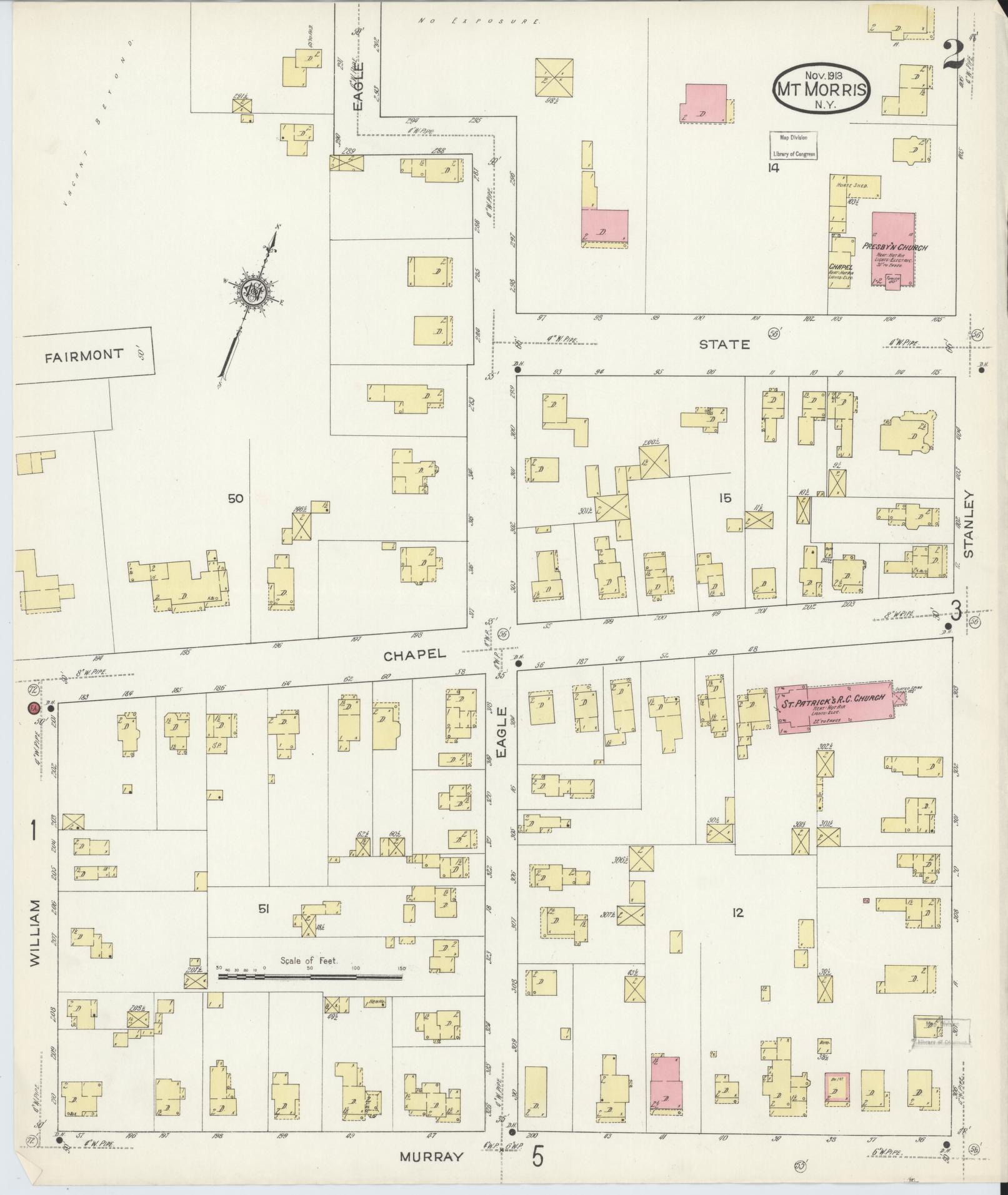 Sanborn Fire Insurance Map from Mount Morris, Livingston County, New York (1913), Sheet #0002 - Complete Map Set gallery image, historic Sanborn map, vintage wall art, New York New York