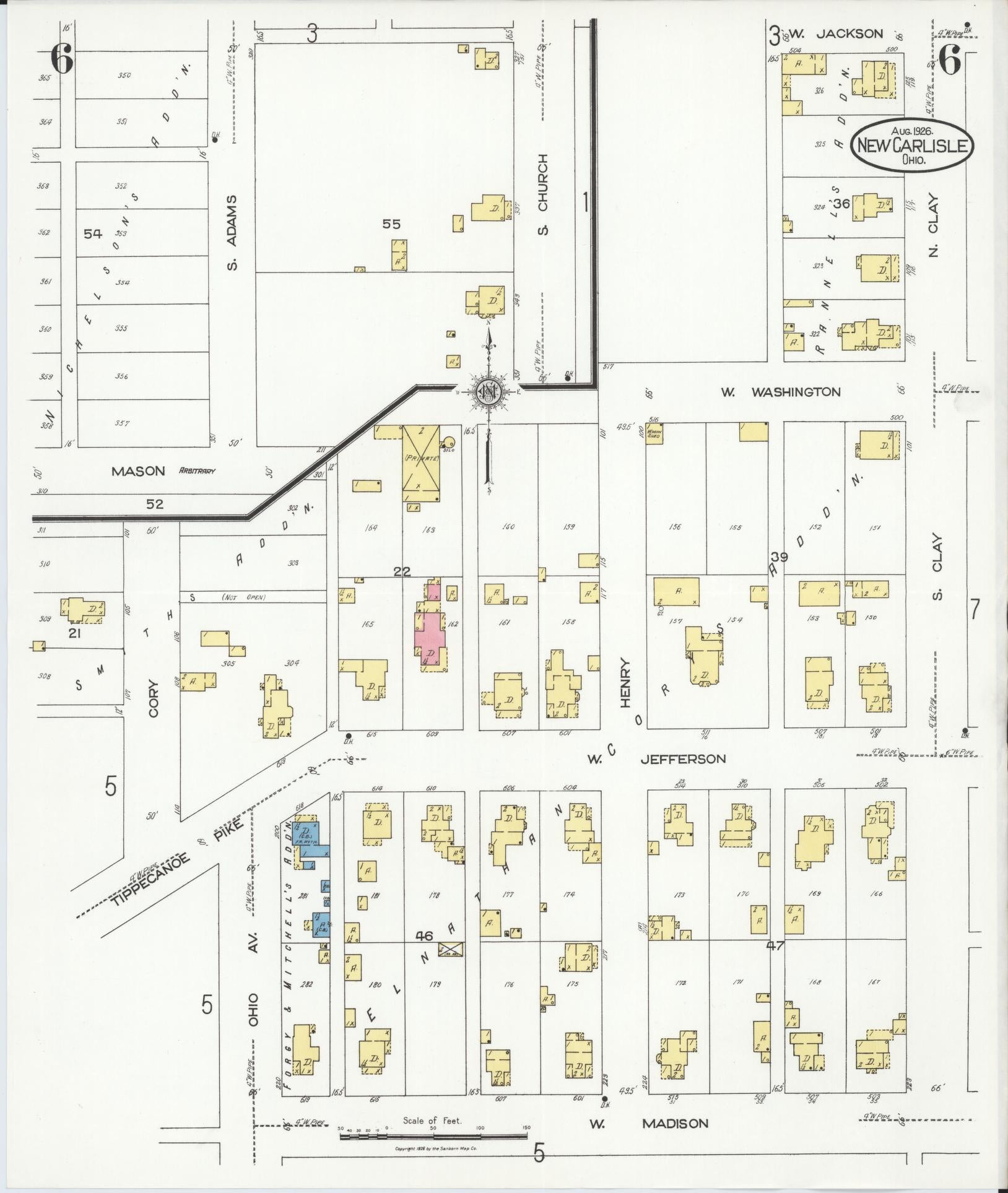 Sanborn Fire Insurance Map from New Carlisle, Clarke County, Ohio (1926), Sheet #0006 - Historic Sanborn Fire Insurance Map Print, vintage old map wall art, antique decor, genealogy gift, Ohio Ohio map