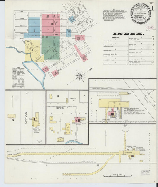 Sanborn Fire Insurance Map from Kalkaska, Kalkaska County, Michigan (1894), Sheet #0001 - Historic Sanborn Fire Insurance Map Print, vintage old map wall art, antique decor, genealogy gift, Michigan Michigan map