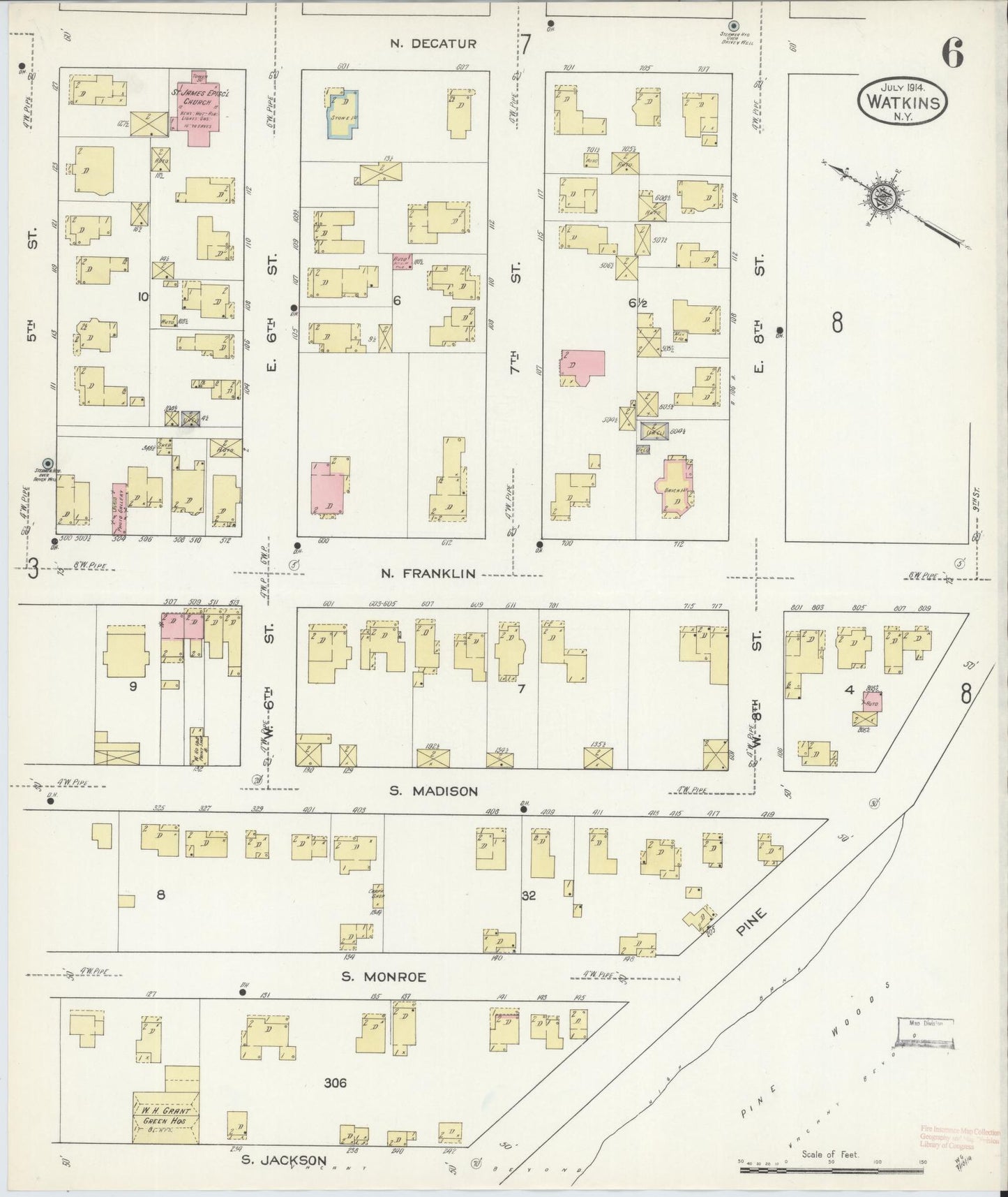 Sanborn Fire Insurance Map from Watkins Glen, Schuyler County, New York (1914), Sheet #0006 - Complete Map Set gallery image, historic Sanborn map, vintage wall art, New York New York