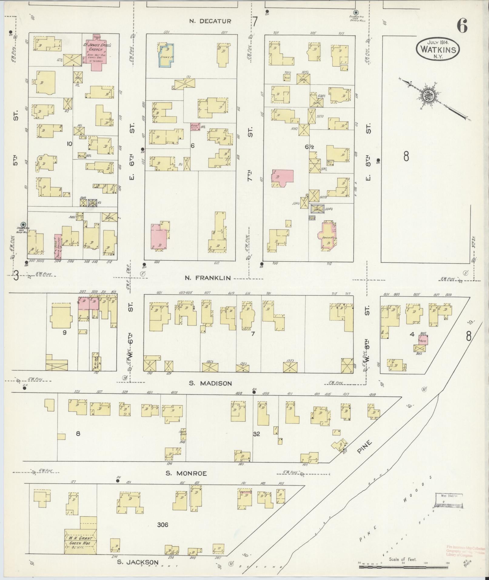 Sanborn Fire Insurance Map from Watkins Glen, Schuyler County, New York (1914), Sheet #0006 - Complete Map Set gallery image, historic Sanborn map, vintage wall art, New York New York