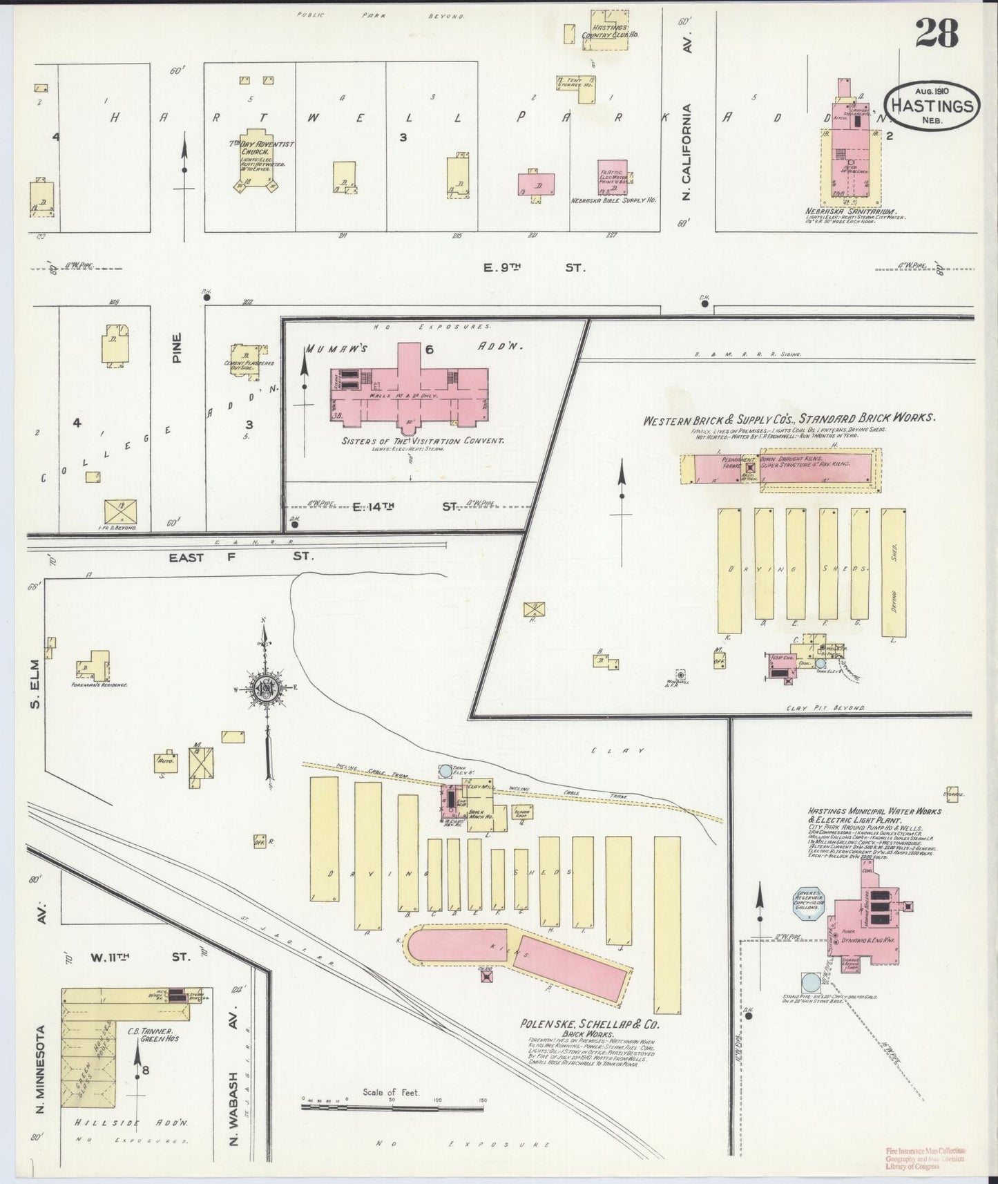 Sanborn Fire Insurance Map from Hastings, Adams County, Nebraska (1910), Sheet #0028 - Complete Map Set gallery image, historic Sanborn map, vintage wall art, Nebraska Nebraska