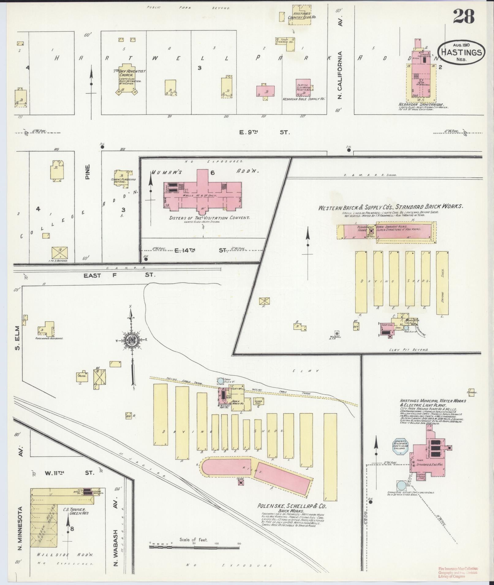 Sanborn Fire Insurance Map from Hastings, Adams County, Nebraska (1910), Sheet #0028 - Complete Map Set gallery image, historic Sanborn map, vintage wall art, Nebraska Nebraska